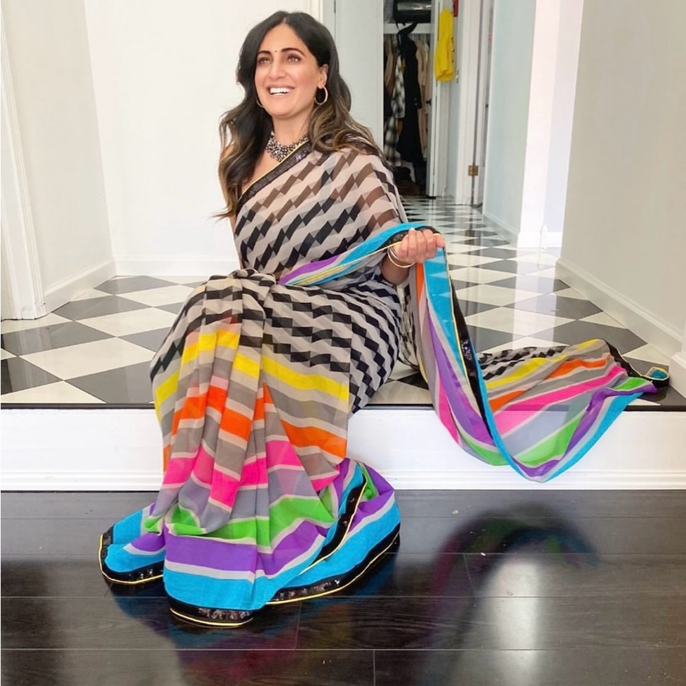 Vibrant Multicolor Striped Saree - Picture 8 of 9